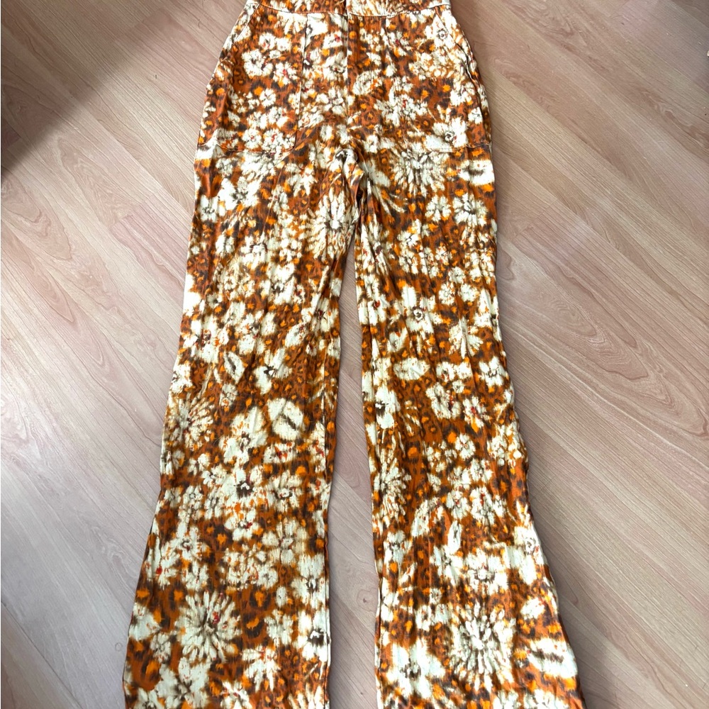 Zara Wide Leg Orange&Cream Pants